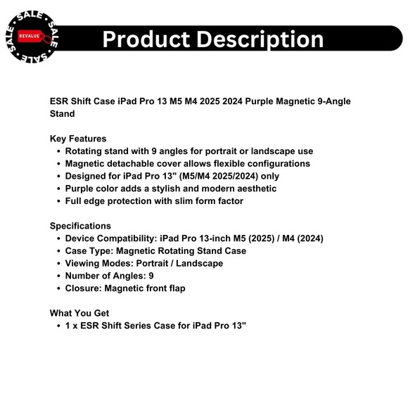 ESR Shift Case iPad Pro 13 M5 M4 2025 2024 Purple Magnetic 9-Angle Stand - Picture 2 of 16